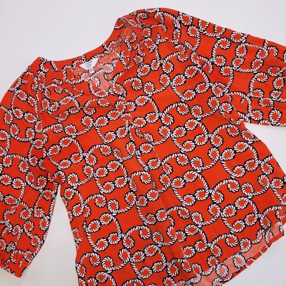 Crown & Ivy Top Orange Blue Blouse PM